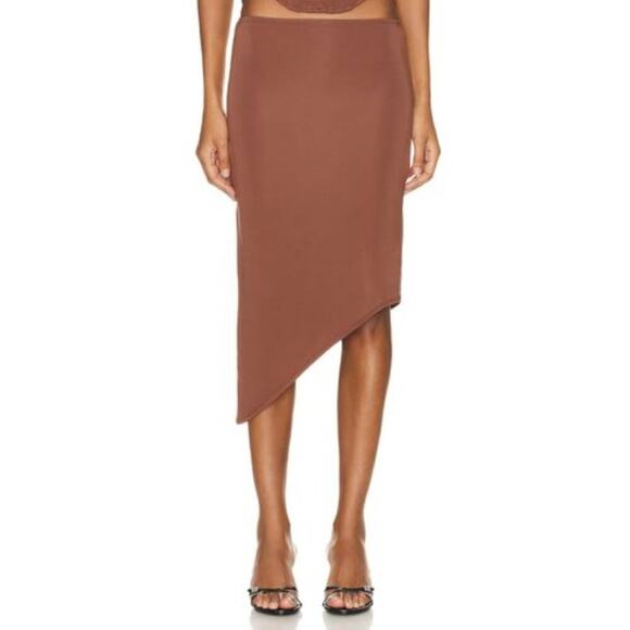 Miaou Stretchy Asymmetric Midi Skirt in Sienna - Picture 1 of 8